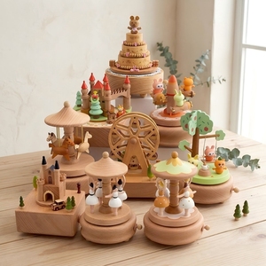 Boîte à musique en bois avec carrousel, ballerine rotative, cheval dansant, cadeau, décoration, jouet pour enfants, faible MOQ - Product Image 1