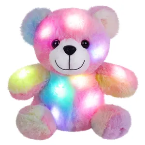 신제품 LED 뮤지컬 귀여운 박제 곰 라이트 업 소프트 베개 플러시 장난감 야간 조명 어두운 생일 맞춤형