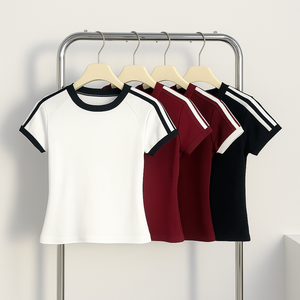 2025 Sportwear Logo personnalisé T-Shirt en coton coupe ajustée avec rayures sur les manches col rond respirant en gros Sport Style - Product Image 4