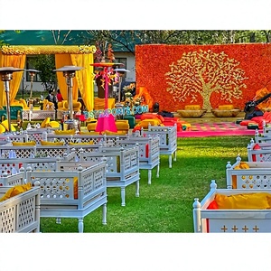 การตกแต่งภายนอกอาคารที่สวยงามและการตกแต่ง haldi การตกแต่งกิจกรรมกลางแจ้งการตกแต่งและฉากหลังธีมสวนที่สวยงามการตกแต่งเวที haldi - Product Image 1