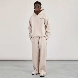 Ensemble de survêtement décontracté pour homme, coupe oversize et ample, personnalisable, en mélange de coton Air Layer épais, comprenant un sweat à capuche et un pantalon de survêtement - Product Image 1