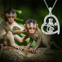 Joyería Fina, Plata de Ley 925, Lindo Collar con Colgante de Corazón de Dos Monos con Circonita