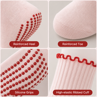 Chaussettes de yoga en coton à volants avec logo personnalisé OEM, chaussettes de sport antidérapantes en jacquard tricoté, respirantes, pour femmes, pour l'automne, pour le Pilates