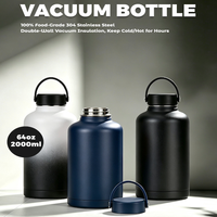 Nouvelle tasse isotherme transfrontalière 2026 en acier inoxydable 304 de 2000 ml, double paroi, design droit, portable, avec couvercle en PP