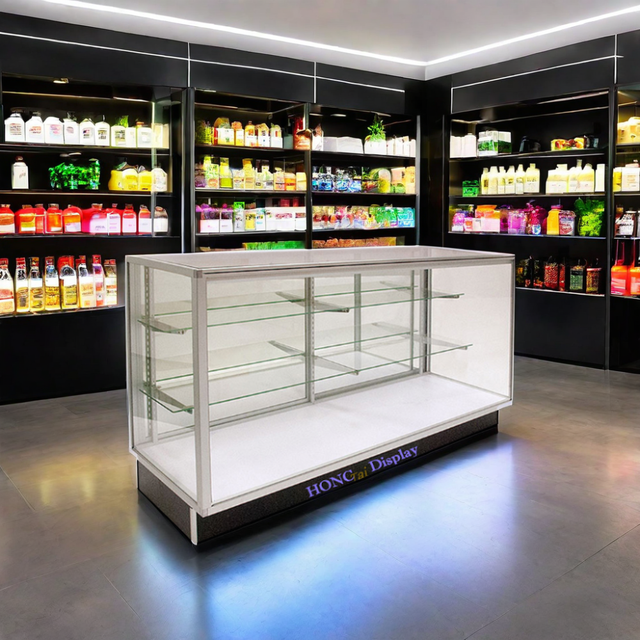High-End Customizable Frameless Retail Store Display Showcase with Safe Lock and Multiple Tempered Glass for Storefronts