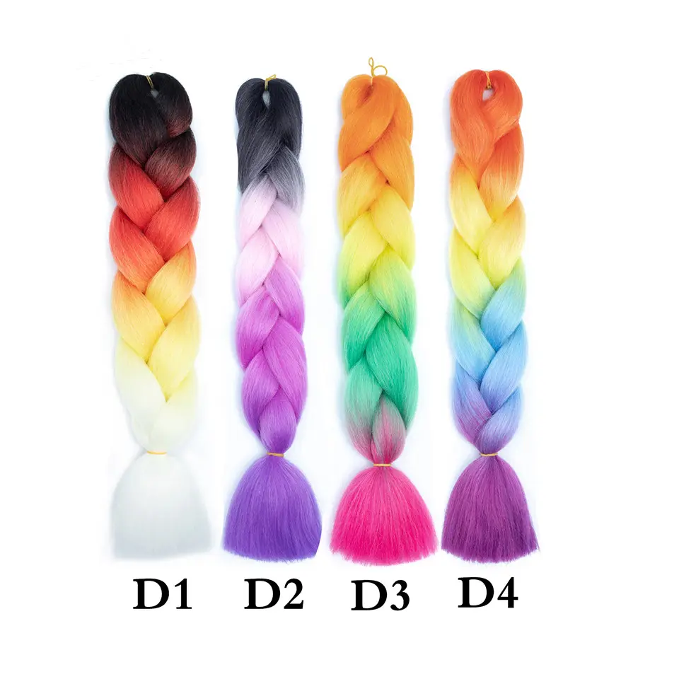 Jumbo Trança Expressão Do Cabelo Para Crochet Box Tranças Extensão Do Cabelo Sintético Atacado Pré Esticado Ombre Colorido