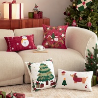 Housse de coussin décorative en velours brodé, motif chien mignon et bonhomme de neige, pour fêtes et festivals, lavable en machine