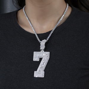 MSN-851 Collar con Colgante de Diamante Cultivado en Laboratorio, Corte Brillante Redondo, Estilo Hiphop, Número 7, Plata 925, para Uso Diario - Product Image 4