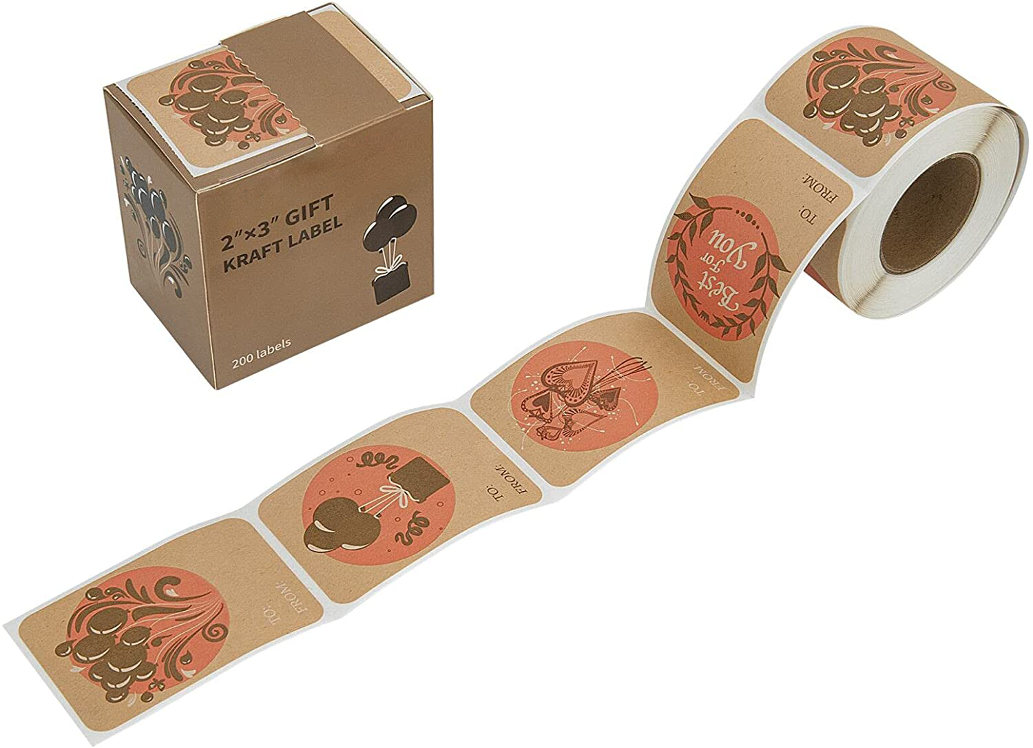 Tengen Beautiful Pattern Design High Quality Kraft Paper Material Kraft Gift Label Gift Stickers 2 x 3 Inch 200 Total