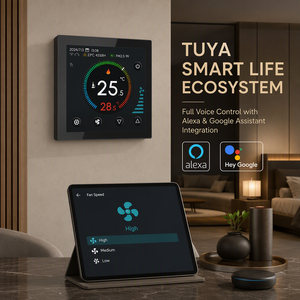Colore TFT schermo intelligente ventola Coil <span class=keywords><strong>termostato</strong></span> 220V o 24V ventola a tre velocità Smart Life e TUYA App Control personalizzabile - Product Image 1