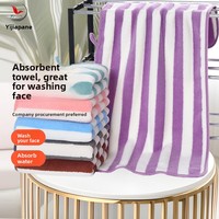 Ensemble de serviettes absorbantes en molleton corail à rayures colorées, tricotées en warp, pour le visage et le bain, idéal pour les salons de coiffure, YVJIN-1, vente en gros