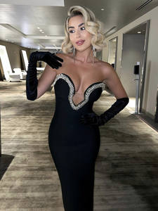 Vestidoエレガントなブラックストラップレスクリスタル誕生日結婚披露宴ロングガウン女性ブライダルウエディングドレスプラスサイズマキシイブニングドレス - Product Image 5