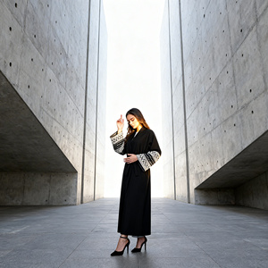 Vente en gros d'abayas en polyester imprimées sur mesure, élégantes et de haute qualité, pour femmes musulmanes, robe de soirée - Product Image 4