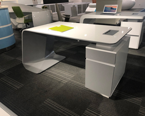 Muebles de oficina jefe de lujo de gama alta modernos Gerente ejecutivo en forma de L con gabinete lateral escritorio blanco - Product Image 3
