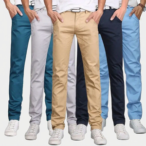 Pantalon décontracté moderne pour homme 2025, coupe slim, 100 % coton toile, multicolore, respirant, teint en pièce, élastique, uni, coupe droite - Product Image 2