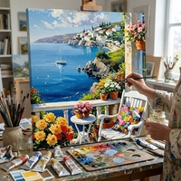 Kit de Pintura al Óleo por Números Hecho a Mano para Adultos, Paisaje Marino Europeo 40X50CM, Decoración para el Hogar