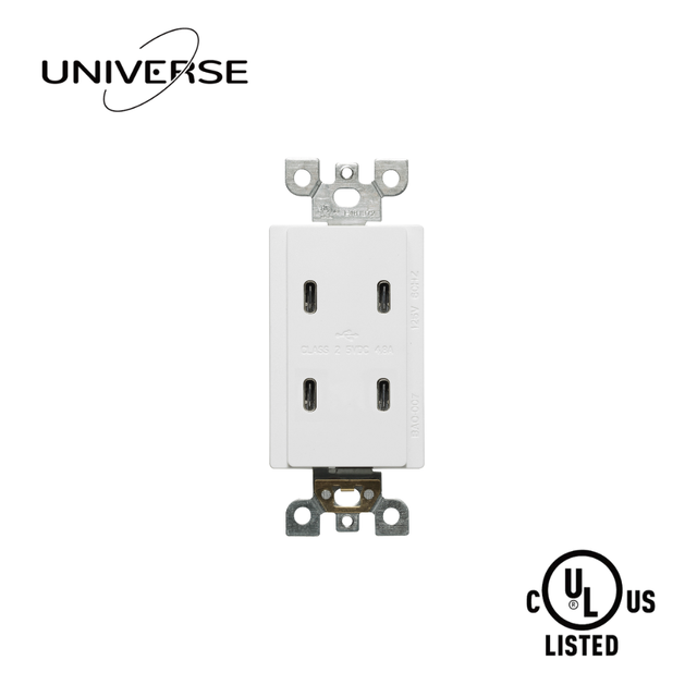 Listed Outlet with 4.8A Dual USB C Ports, High Speed Charging Wall Receptacle for US