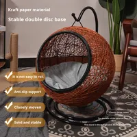 Nouveau Nid pour Chat en Rotin Semi-Enfermé pour Intérieur, Conception Berceau, Capacité 10kg, Idéal Toutes Saisons, avec Bac à Litière Intégré