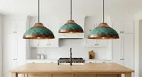 Suspension moderne en cuivre oxydé, style industriel minimaliste et rustique, pour îlot de cuisine et restaurant