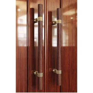 Poignée de porte en laiton moleté avec insert en bois de noyer massif, poignée d'entrée robuste pour portes vitrées de grande villa - Product Image 3