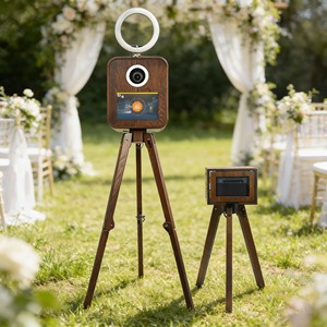 Photobooth Vintage en Bois Véritable pour Mariage, Cabine <span class=keywords><strong>Photo</strong></span> Selfie DSLR avec Écran Tactile et Imprimante - Product Image 1