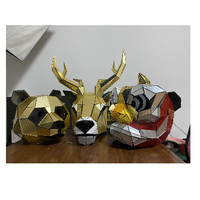 Casque de costume tête d'élk à surface miroir, masque de cerf géométrique fait main pour danseur de club, cosplay de festival et décoration murale