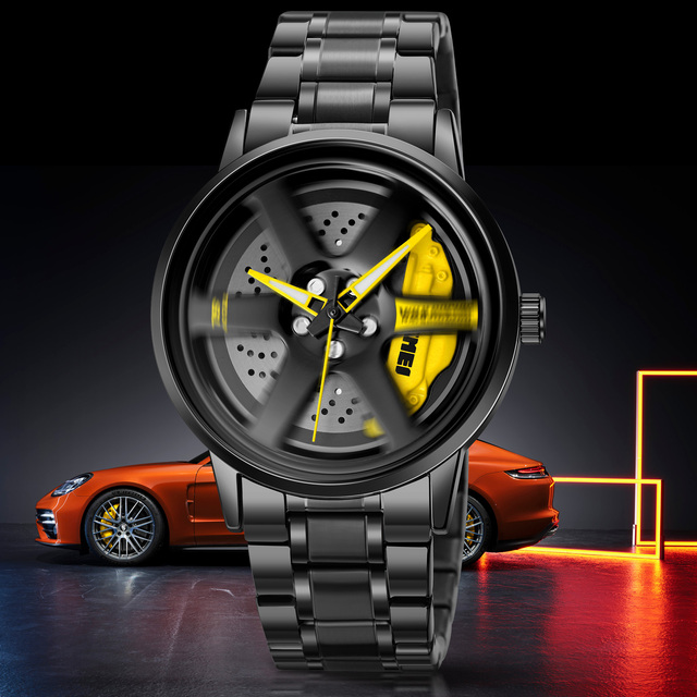Car Wheel Men's Quartz Fashion Watch Alloy Case Stainless Steel Band 20mm Glass Pointer 43mm 30m Waterproof High Quality