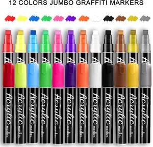 Stylo marqueur de peinture acrylique à <span class=keywords><strong>pointe</strong></span> de plume Jumbo 12 couleurs 3 en 1 <span class=keywords><strong>pointe</strong></span> de <span class=keywords><strong>feutre</strong></span> à base d'eau stylo de peinture imperméable et permanent - Product Image 3
