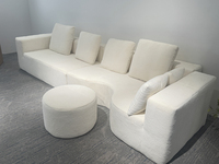 Cremeweißes, flauschiges Stoffsofa, vakuumversiegelt, modular, Ottoman, wolkenähnliche Kissen, Freizeit, Klein, Schule