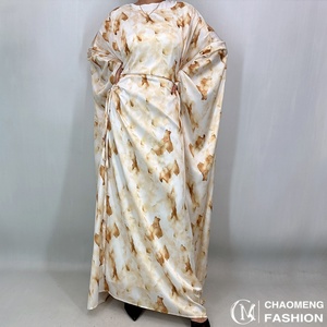 Popular Golden Marble Print Satin <b>Dress</b> Bell Sleeve with Adjustable Drawstring Waist 1477# - Product Image 2