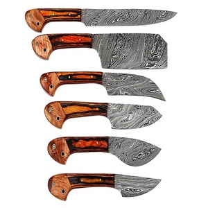 Ensemble 06 Couteaux de chef Nakiri en acier damas faits à la main Lame en acier au carbone de haute qualité Manche en bois Design moderne Cuisine Coupe de viande - Product Image 1