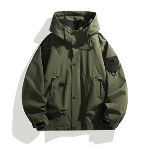 Abrigo con logotipo personalizado Chaquetas para exteriores Hombres Montañismo Impermeable a prueba de viento Suelto con capucha Primavera Otoño Invierno Ocio Cool - Product Image 4
