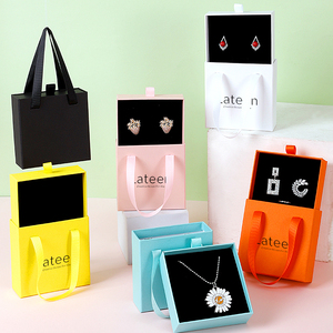 Custom Logo Sliding Drawer Jewelry Gift <b>Box</b> with Ribbon Handle Paper Cardboard Packaging for Necklace Bracelet Ring - Product Image 1