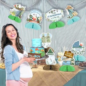 Décorations de Baby Shower 8 pièces, centres de table nid d'abeille sur le thème du pêcheur 'Un petit pêcheur est en route', fournitures pour fête de révélation du sexe - Product Image 6