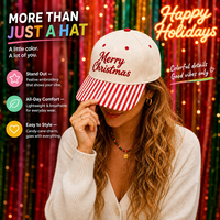 Op maat gemaakte snapback pet met rode en witte streep op de klep, Kerstmis pet, vrolijk kerstmis geborduurd 3D, verstelbaar, unisex baseball pet