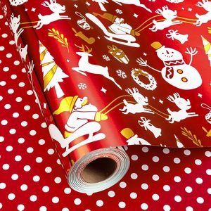 Reversible Christmas <b>Wrapping</b> <b>Paper</b> Red Santa Deer Design Metallic Foil 17 Inch X 33 Feet Eco-Friendly Packaging <b>Paper</b> - Product Image 1