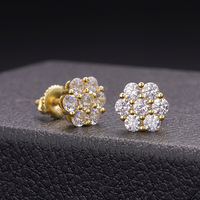 Großhandel Hip Hop Schmuck 5A Zirkon Diamant vergoldet 925 Sterling Silber Big Flower Ohrringe für Männer