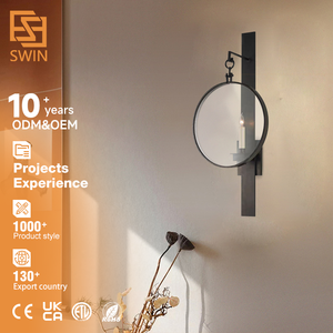 Applique <span class=keywords><strong>Vintage</strong></span> Nera per Illuminazione d'Interni, Lampada Moderna a Forma di Anello, Portacandele E12, Illuminazione <span class=keywords><strong>da</strong></span> <span class=keywords><strong>Parete</strong></span> - Product Image 1