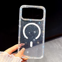 Coque de téléphone magnétique de luxe N52 en TPU avec accents scintillants et motifs Cœur/Étoile pour iPhone 17 Pro Max, 18 Pro, 17, 16, 15, 14