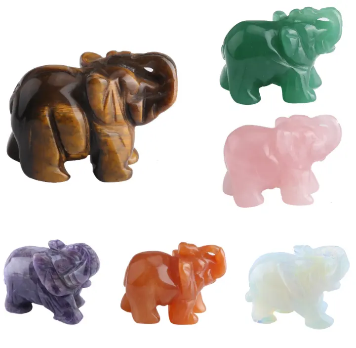 Popolare figurina di elefante di cristallo intagliato a mano da 1.5 pollici intagliato a mano figurina di scultura animale decorazioni per la casa