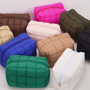 Quilted Cosmetic Bag Medium Size Zipper Closure Brown Portable Travel <b>Case</b> - Product Image 3