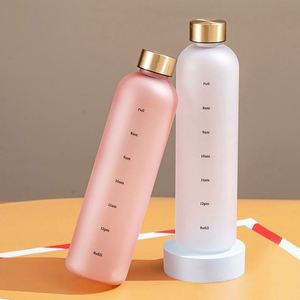 Bouteille d'eau motivante en Tritan plastique givré de 1L avec marqueur de temps et logo personnalisé - Product Image 2