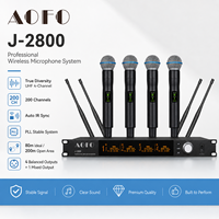 Microphone sans fil UHF 4 canaux AOFO J-2800 True Diversity 640-690 MHz Bluetooth USB 50 Hz-18 kHz Alimenté par piles AA pour la scène