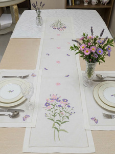 Customized Vintage White Hemstitch Table <b>Runners</b> High Quality Hand Embroidered Floral <b>Washable</b> Durable Home GREEN SUN EMBROIDERY - Product Image 2