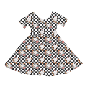 ชุดเดรสลายไม้ไผ่บูติกสำหรับเด็กผู้หญิงชุดปาร์ตี้แขนสั้นพิมพ์ลายฮาโลวีนมีโลโก้ออกแบบได้ตามต้องการ - Product Image 4