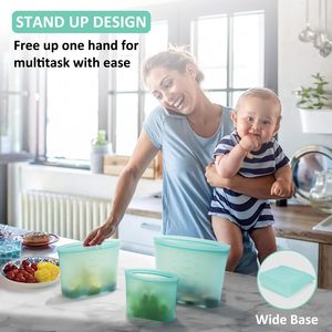 Sacos de Armazenamento de Alimentos Reutilizáveis 100% Silicone, Pacote com 12, Recipientes com Fecho Zip Lock, Seguros para <span class=keywords><strong>Freezer</strong></span>/Micro-ondas/Forno/Lava-louças, 4 de Cada Tamanho - Product Image 6