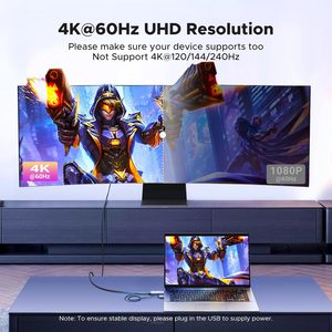 Cable Unidireccional UGREEN Active HD-MI <span class=keywords><strong>a</strong></span> <span class=keywords><strong>DisplayPort</strong></span> Macho con Alimentación USB, 4K60Hz 1080P120Hz HD-MI <span class=keywords><strong>a</strong></span> DP - Product Image 3