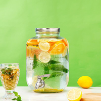 Distributeur de boissons en verre avec robinet et support, grande capacité, pour eau froide, thé aux fruits, jus, récipient de stockage pour la maison et les fêtes