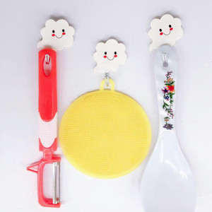 Strong adhesive <b>hooks</b>, white cloud and smiley face, traceless <b>hooks</b>, three-pack, <b>bathroom</b> nail-free, clothes adhesive, - Product Image 1