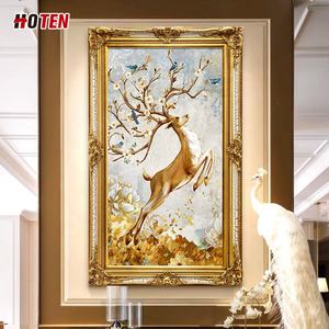 Pittura a olio animale dipinta a mano cervi da salto pittura decorativa pavone arte pittura - Product Image 2